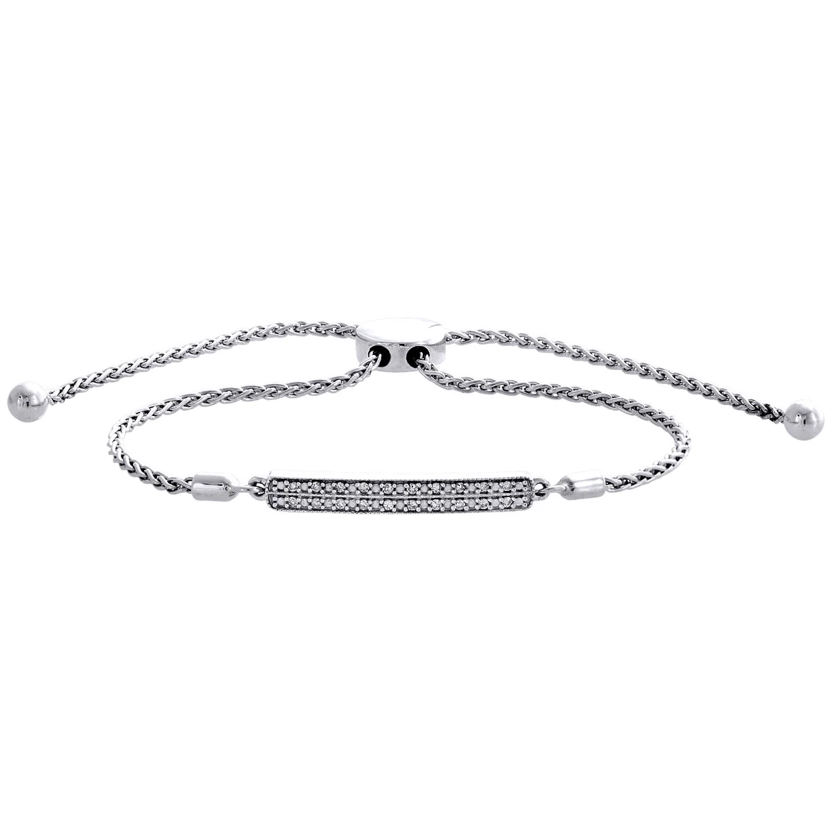 Genuine 1 10 CT. Diamond Bar Bolo Bracelet in Sterling Silver 11
