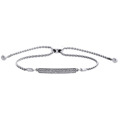 Echtes 1/10 ct. Diamant Bar Bolo Armband in Sterlingsilber - 11'' Weizen Kette
