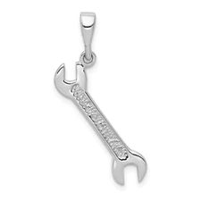 14k White Gold On The Job Pendant Handyman Tool Textured Wrench Solid Charm
