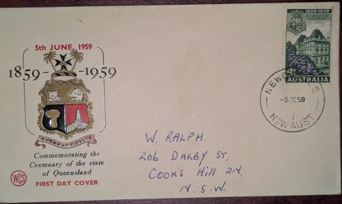 1958 FDC Australia. 2/- Round World Services. CDS "MAYFIELD EAST" tone spotting