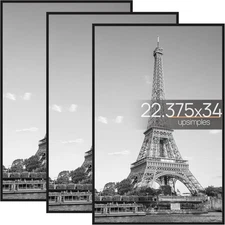  22.375 x 34 Poster Frame Black 3 Pack, Scratch-Proof Picture Frames