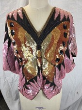 Women's vintage 1970's Swee Lo butterfly sequined top Large