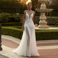 Boho Deep V-Neck Mermaid Wedding Dresses Spaghetti Straps Backless Bridal Gowns