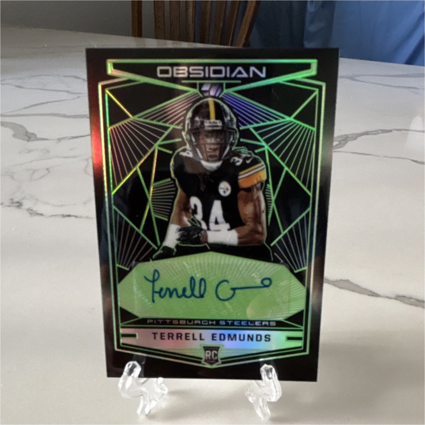 Terrell Edmunds Panini Obsidian Rookie Autographs #RKATE Electric Etch Green