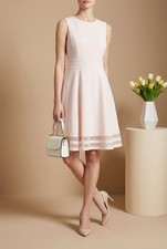 Calvin Klein Sleeveless Fit  Flare Dress with Illusion Mesh Hem 822