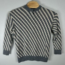 ZARA Sweater Mens Size Medium Gray Cream Striped CrewNeck Open Knit NWOT