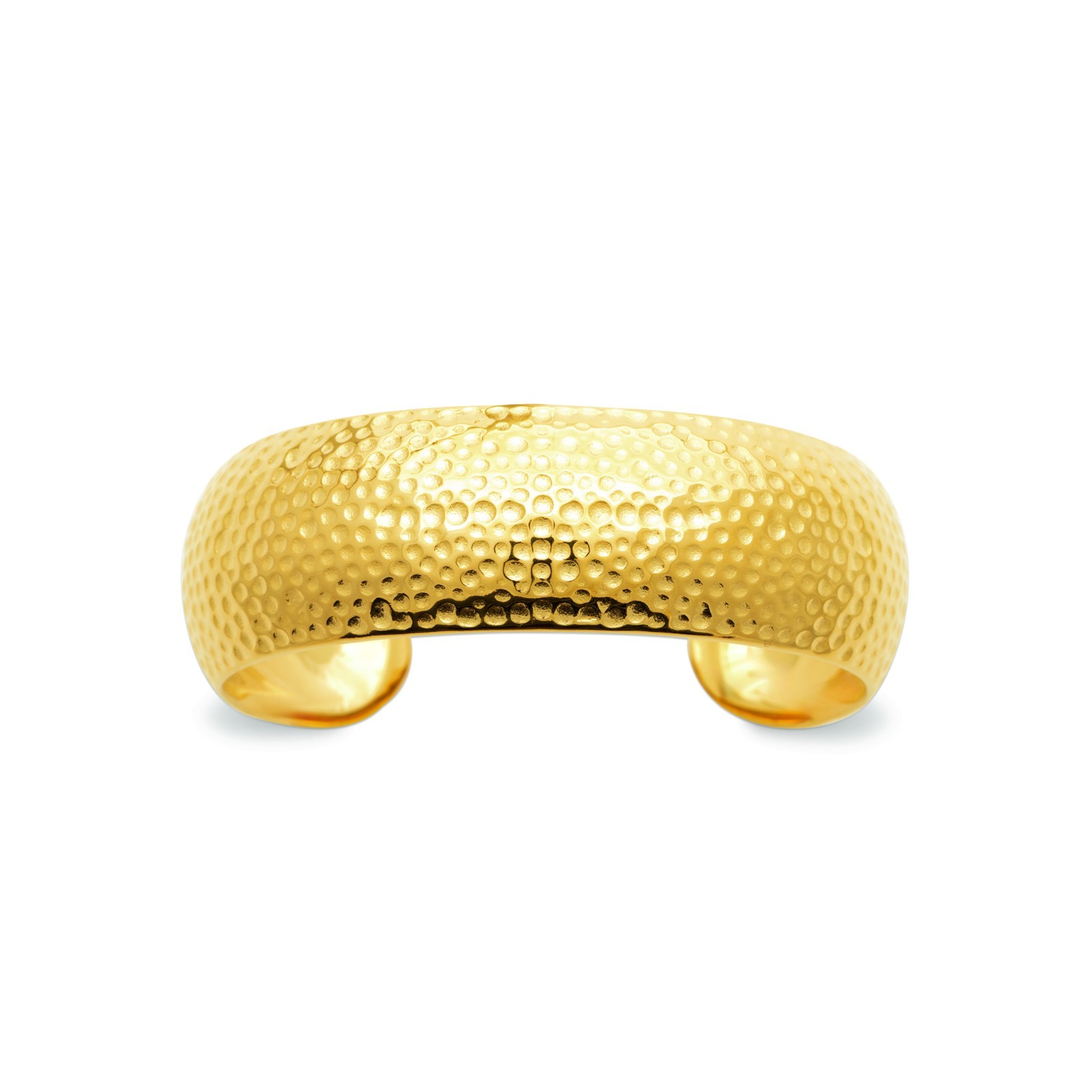 Jonc acier doré large ouvert martelé 62 mm bracelet manchette