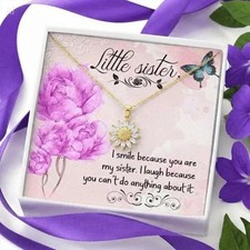 To My Little Sister Necklace W/Card Gift For Sister From Brother/Sister