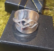 Diamond Shape Detail Silver 925 Wrap Vintage Spoon Ring Hallmarked