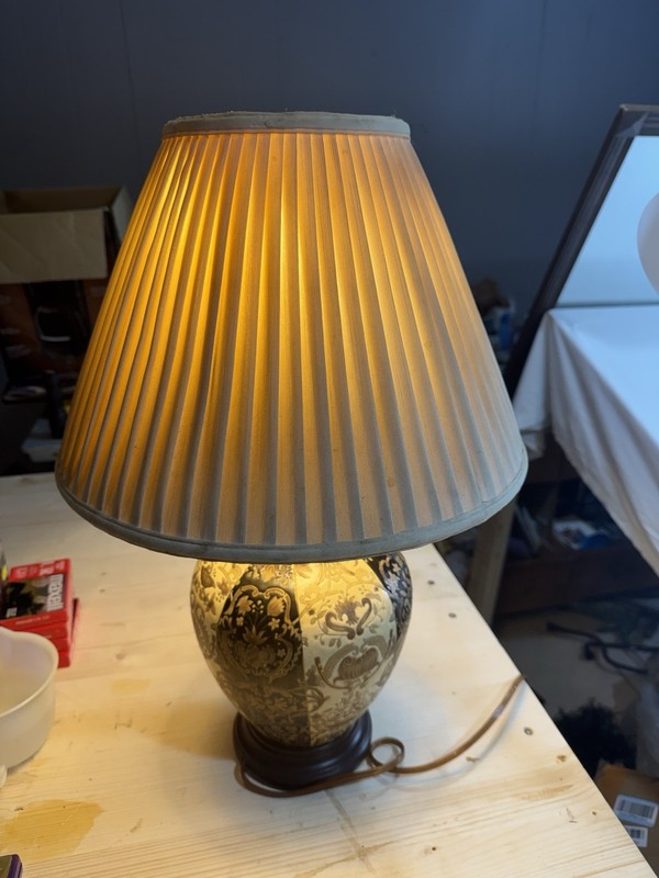 Vintage EE Co Ginger Jar Table Lamp Base Black Gold Porcelain Crazing 60s 70s