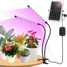 Solar Grow Lights with Batteries, 2 Heads Clip Plant Growing Lamp with Red Bl...