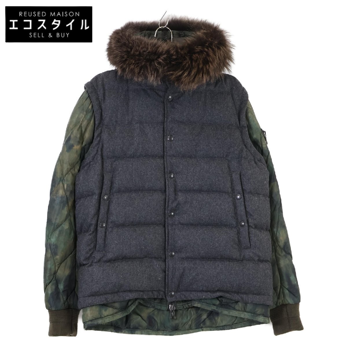 authentic MONCLER DEJAN vest docking down jacket with  hood size 3 gray khaki m