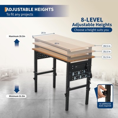 48'' Adjustable Height Workbench ,2200LBS Load Heavy-Duty Work Bench Table Garage