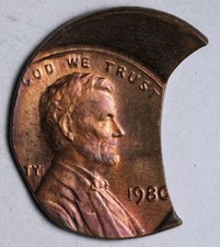 1980 Lincoln Memorial Cent Penny Off Center AND GIANT Clip ERROR BU MS E140 GANM