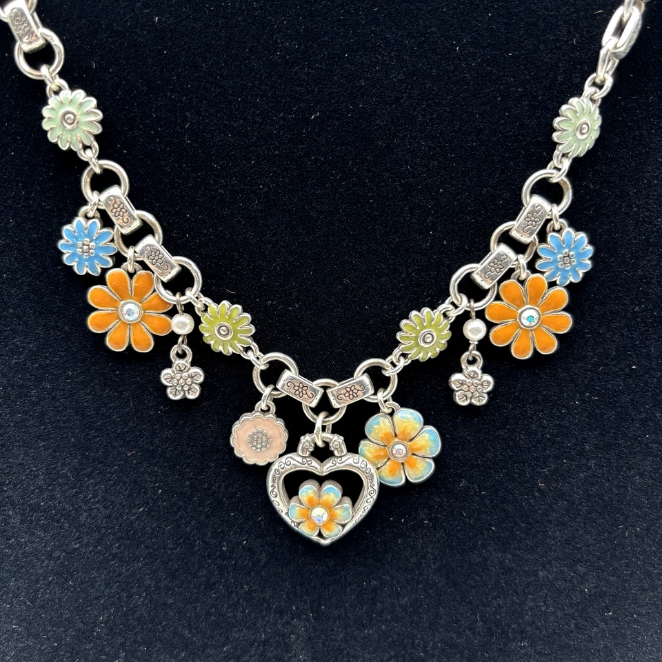 Collar reversible vintage Brighton Orchard Bloom plata esmalte flor 17" Foto 2 de 4