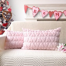 Valentine's Day Love Decorative Lumbar Pillow Covers 12x20 Set of 2, Pink Sof...