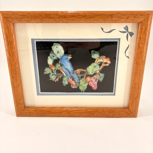 Vintage MCM 3D Blue Bird Wall Art Chalkware/Resin Relief Framed Shadow Box Decor - Image 1
