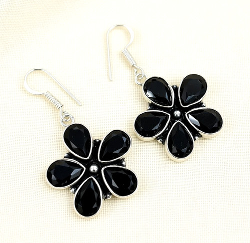 Awesome Black Onyx Gemstone 925 Sterling Silver Handmade Jewelry Earrings 1.60"