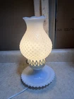 Vintage MCM Brite Lite Small Milk White  Glass Hobnail Boudoir  Table Lamp