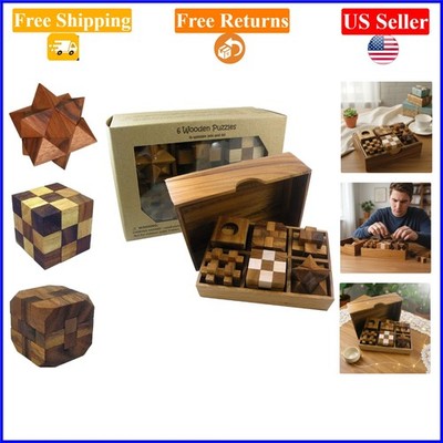 6-Pack Wooden Puzzle Gift Set for Adults, 3D Brain Teasers in Wooden Box