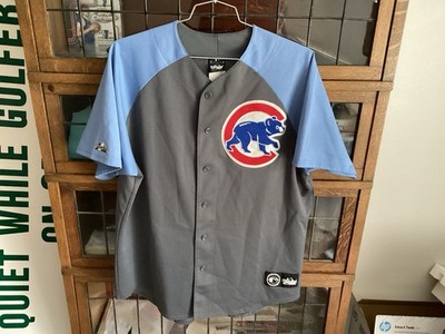 VTG Chicago Cubs Baby Blue & Gray ALT MAJESTIC Big Patched Jersey SZ XL - READ