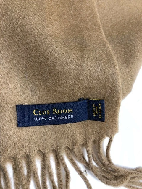 Bufanda Club Room 100 % cachemir para hombre con flecos camel 12x60 usada Foto 3 de 3
