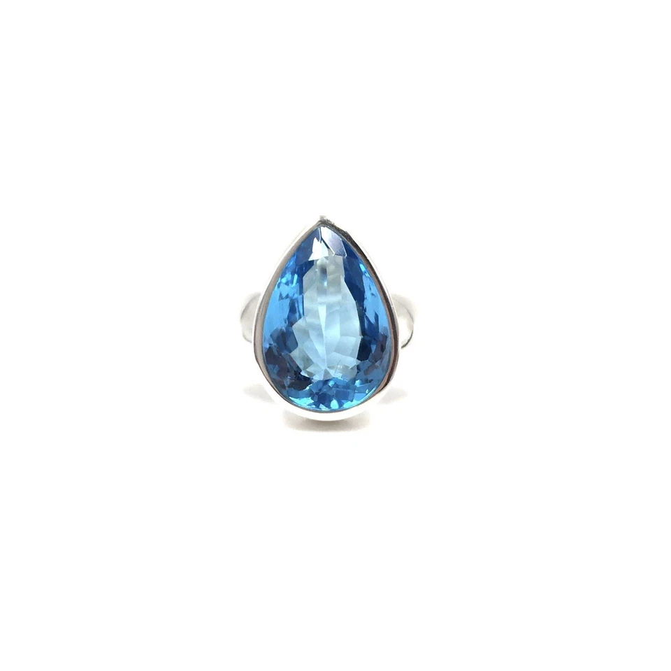 Anello in argento 925 topazio blu cielo taglio a goccia 8,1 carati gioielli... - Immagine 3 di 4