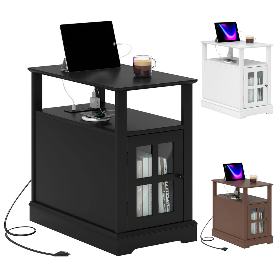 HOMCOM Side Table with Charging Station Charging Station USB Ports