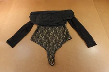 Karen Millen Womens Large Black Lined Lace And Jersey Crepe Bardot Bodysuit NWT