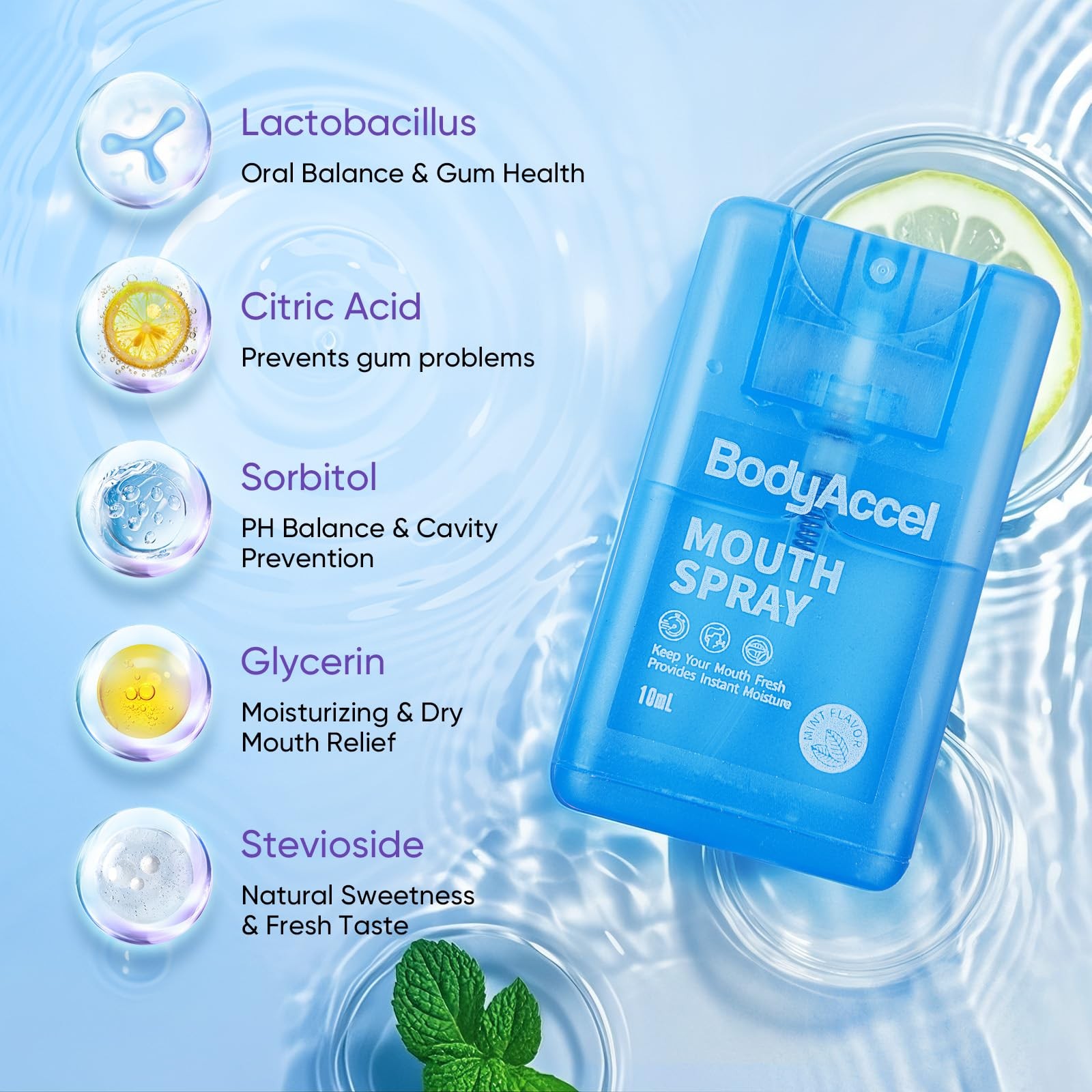 BodyAccel Dry Mouth Spray, Breath Spray for Bad Breath, Portable Mint Mouth S...