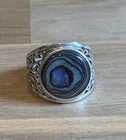 Rare 925 Sterling Silver Abalone Ring Size 7.25 Signed Thai Jewelry Vintage