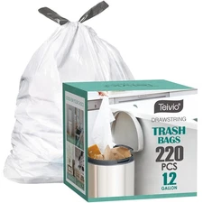 1.2 Gallon 220pcs Strong Drawstring Trash Bags Garbage Bags by Teivio, Bathro...