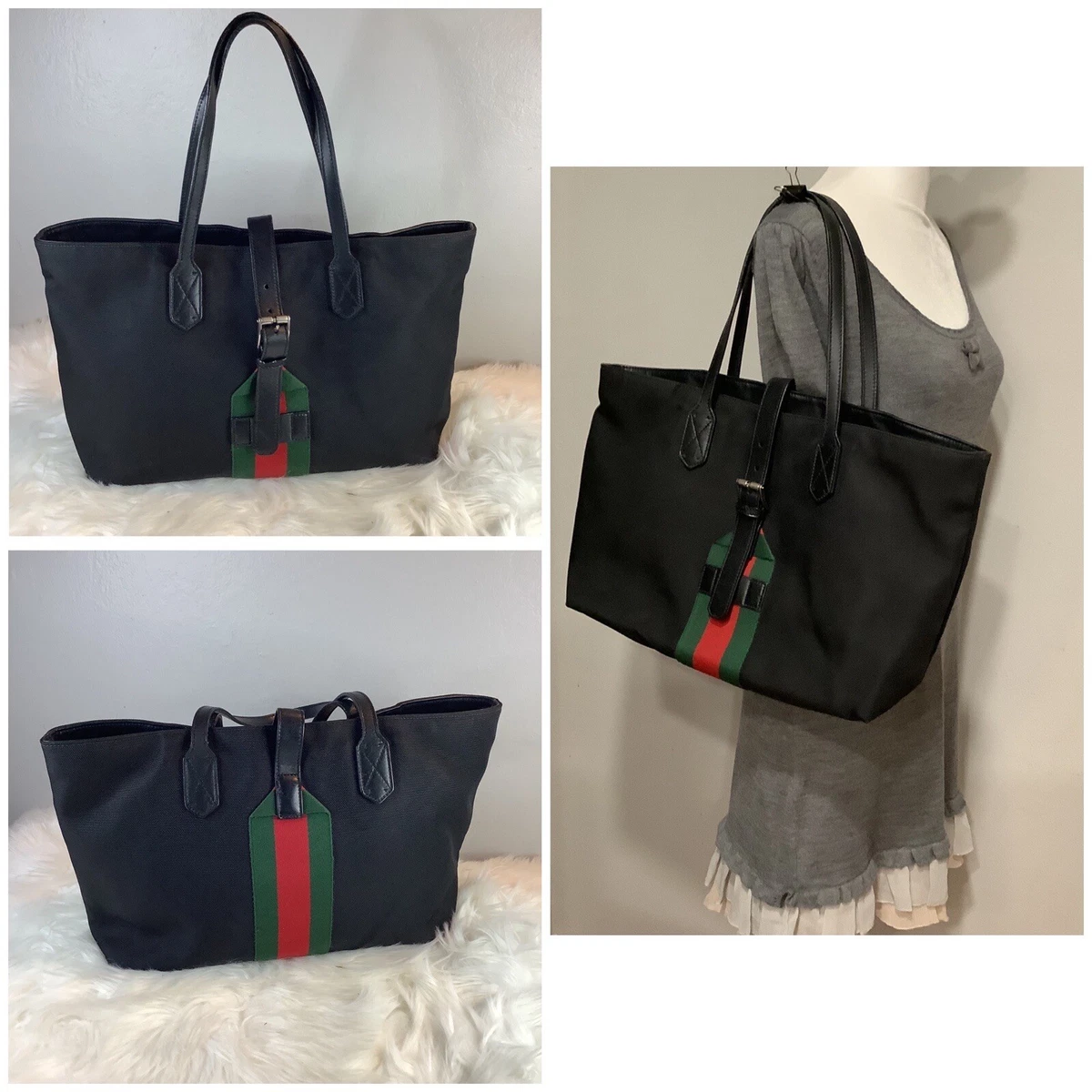 black canvas black gucci tote bag