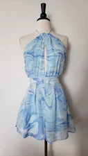 Urban Outfitters Romper New Size Large XL Blue Marble Halter Chiffon Cut Out