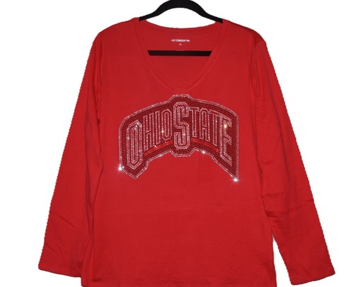 Ohio  State rhinestone bling red long sleeved vneck shirt size XL