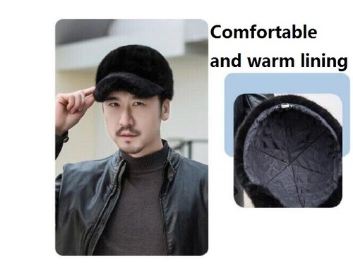 Sombrero de piel de visón real para hombre Invierno cálido Gorra de pico Prendas para la cabeza Sombrero de béisbol Negro - Imagen 5 de 10