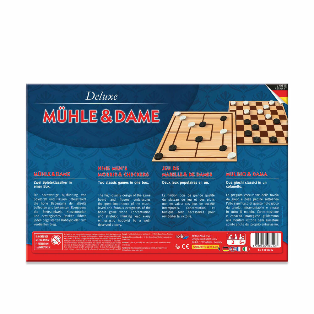 Thumbnail - Noris Deluxe Mühle & Dame Set Brettspiel Strategiespiel Spielesammlung