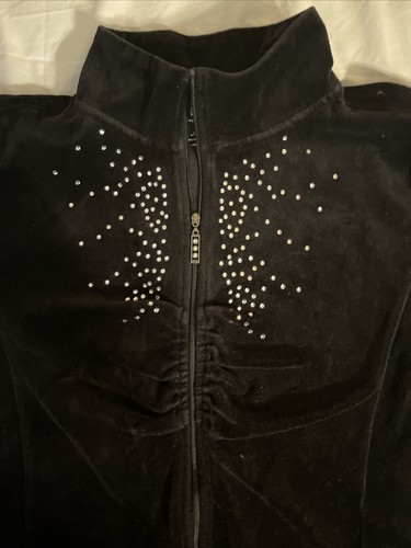 Lane Bryant Velour Rhinestone Zip Jacket Plus 14/16 black Active Lounge Bling - Picture 3 of 6