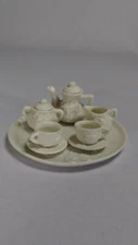 Miniature White Flower Bisque Porcelain Tea Set