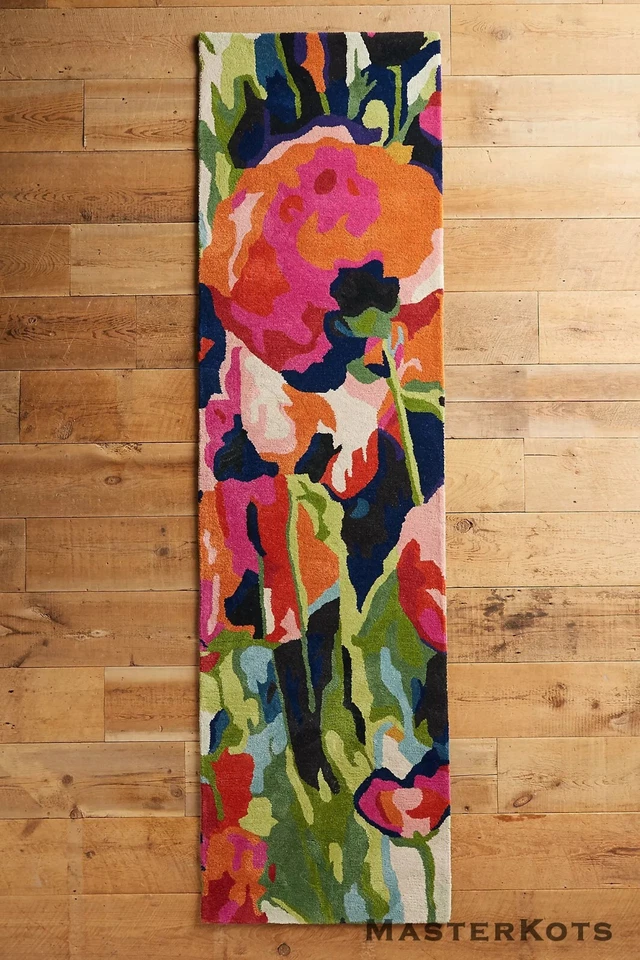 Alfombra alfombra Briant floral multicolor moderna acolchada a mano 100 % lana Foto 2 de 4