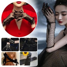 Retro Style Black Velvet Bow Ribbon Long Mitten Party Evening Dress Accessories