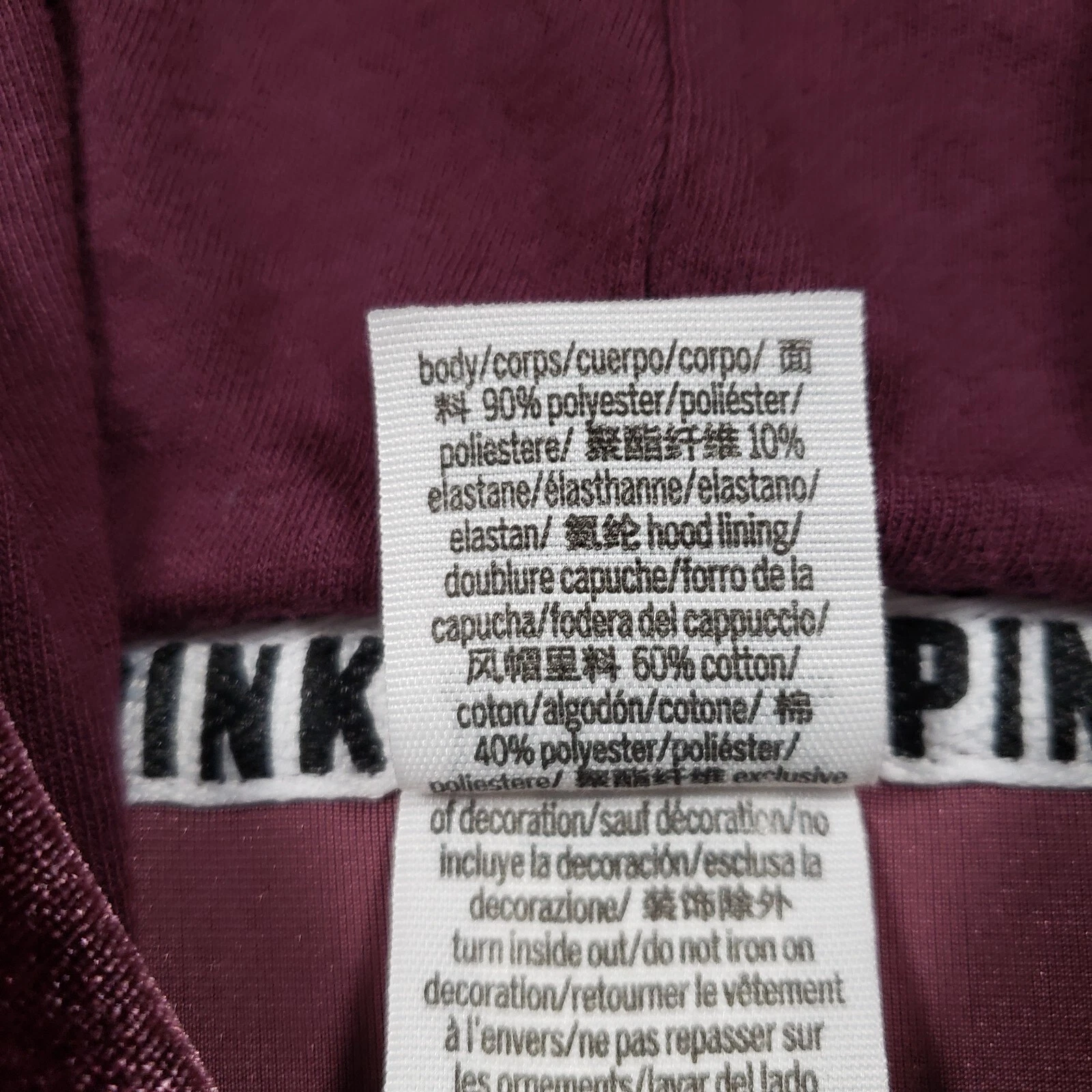 UNDERCOVER Felpa con cappuccio ROSA Victorias Secret velluto donna grande bordeaux velluto crop felpa