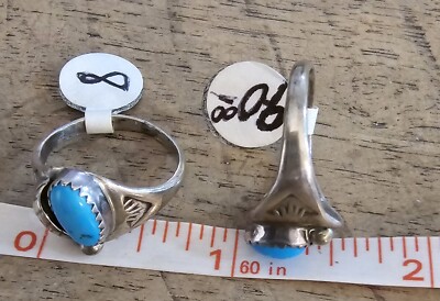 Vintage Native American Sterling Silver Turquoise Feather Ring