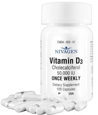 Nivagen Vitamina D3 50000 UI, Pack of 100 Capsules