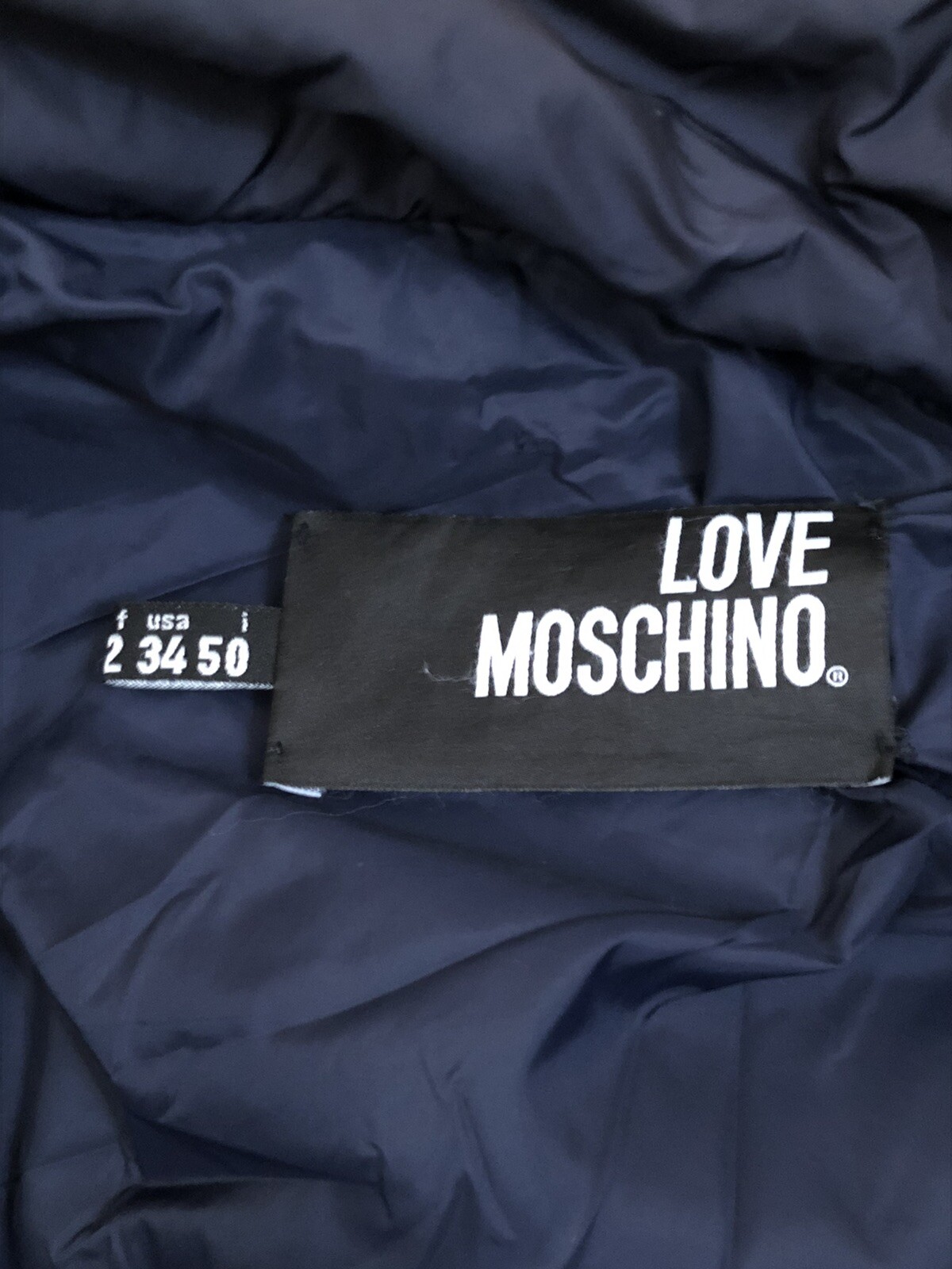 LOVE MOSCHINO Mens Designer Navy Blue Padded Puffer Coat Medium