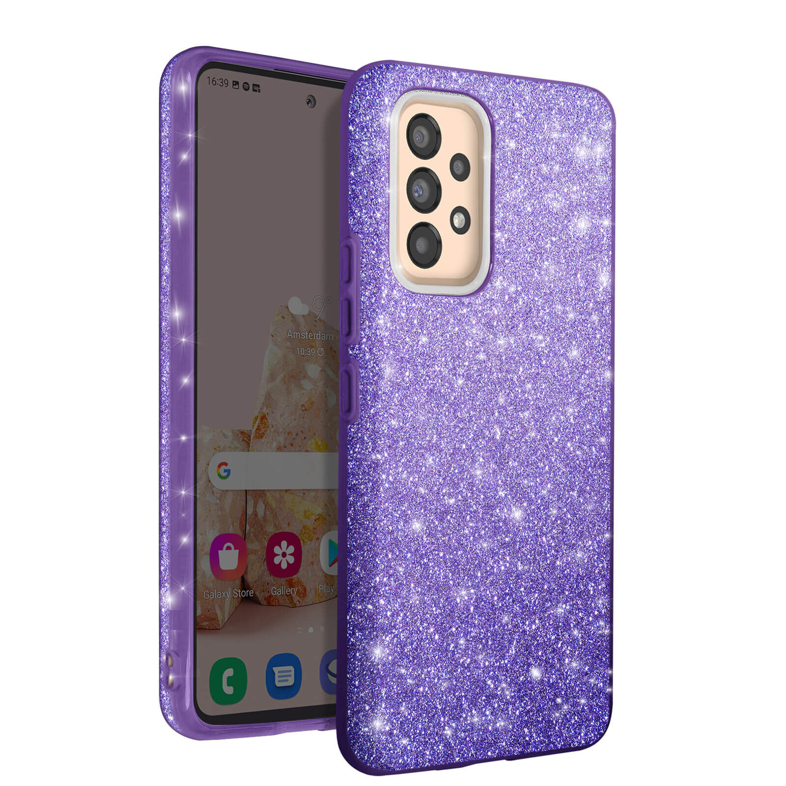 Case for Samsung Galaxy A53 5G Glitter Case Removable Layers Semi-rigid Purple
