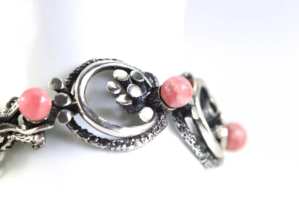 Florales Sterlingsilber (925) Gliederarmband, mit Rhodochrosit, Floral, L: 19cm - Bild 4 von 4