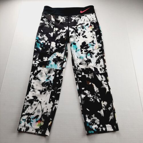 Nike Girls Dri-Fit Athletic Leggings Size Large Black White Print Pants