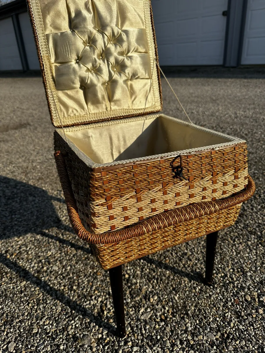 Sewing or knitting basket Standing basket Wool and sewing vintage Wicker  chest