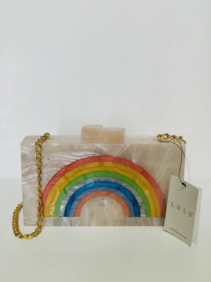 New LULU Rainbow Stripe Acrylic Crossbody Women s Bag Handbag Purse